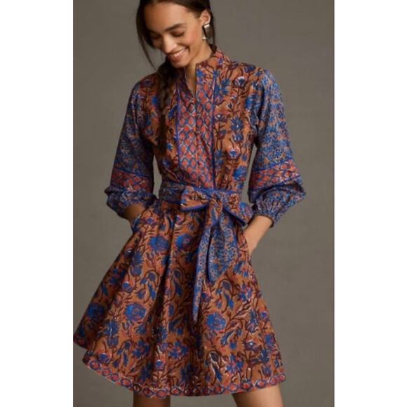Sue Sarter Dresses & Skirts - Sue Sarter Flounce Shorty Dress Brown Blue No Belt Medium